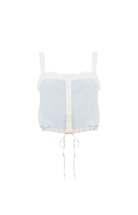 Striped Lace-Trim Silk Camisole in Blue