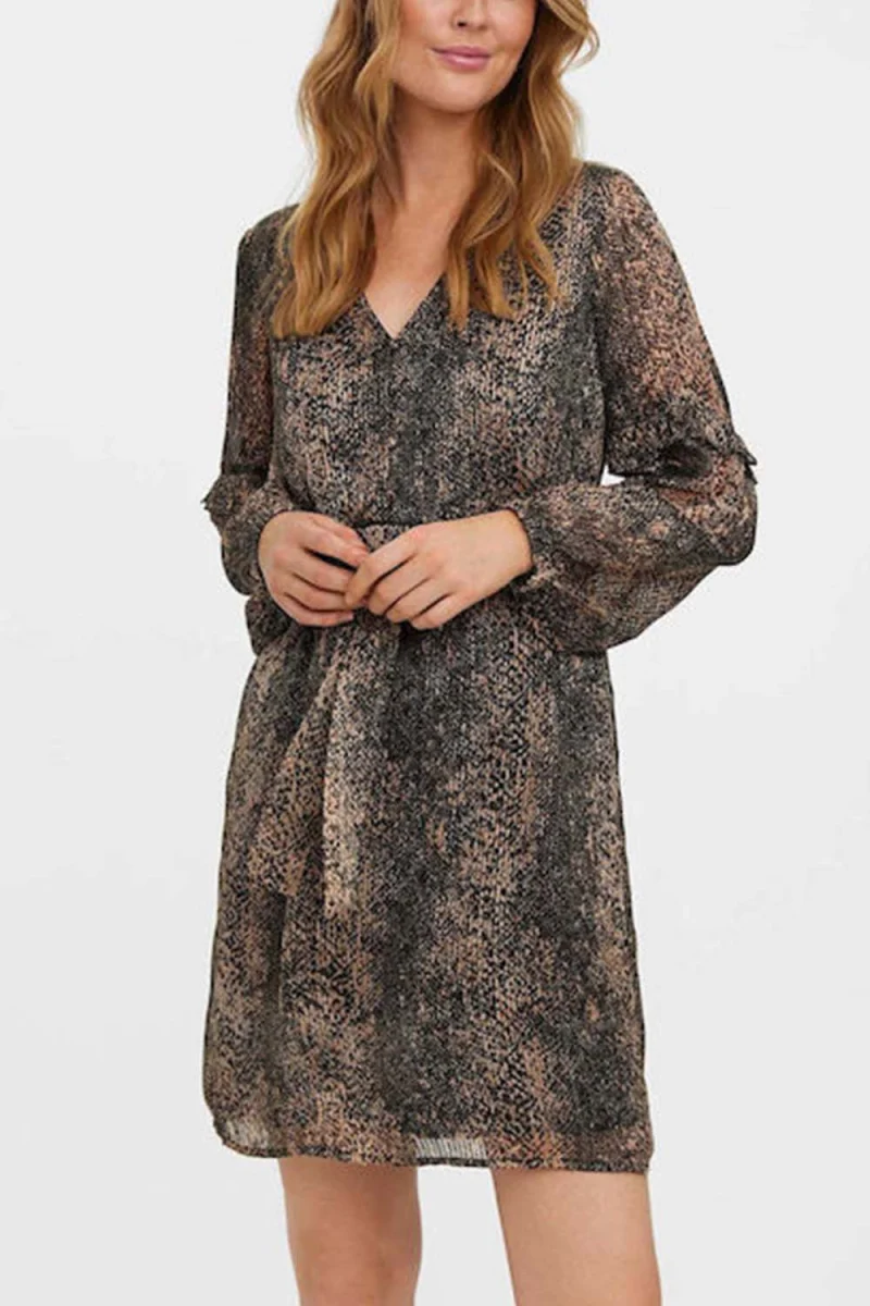 Рокли Vmnala L/S V-Neck Abk Dress Wvn Btq 10278775 17-1312 TCX Silver Mink — снимка 2