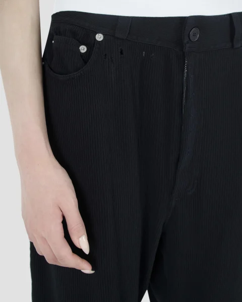 Pants in Black Bleached Cotton Rib Knit — снимка 5