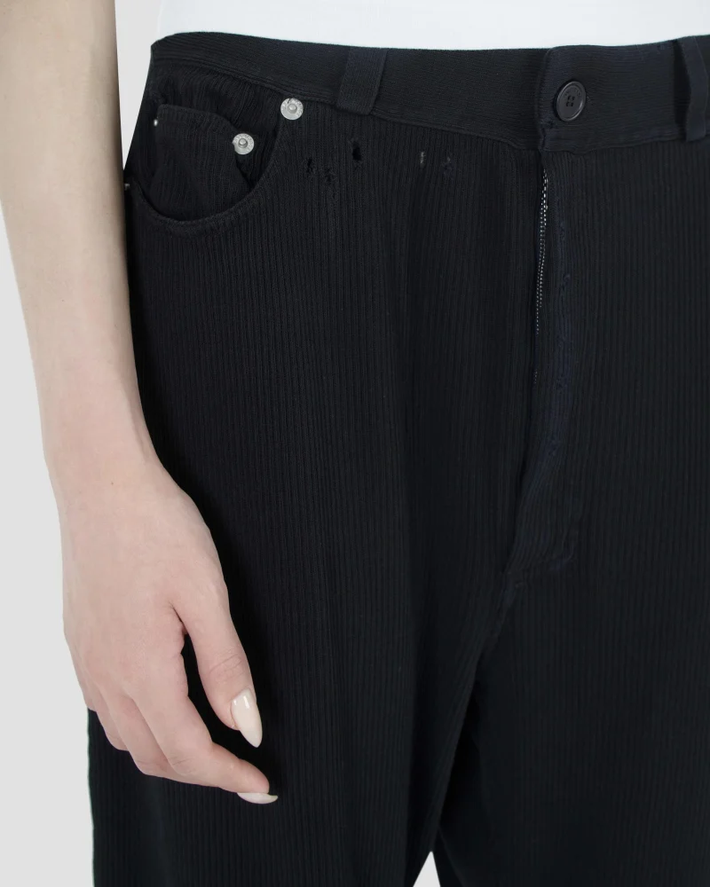 Pants in Black Bleached Cotton Rib Knit — снимка 5