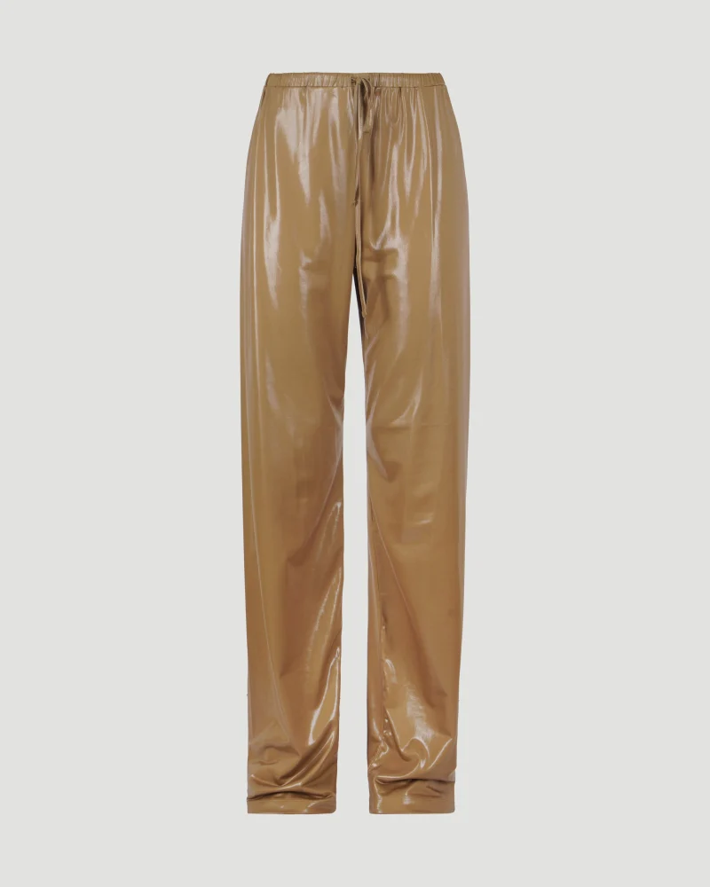 Shiny Jersey Pants in Khaki