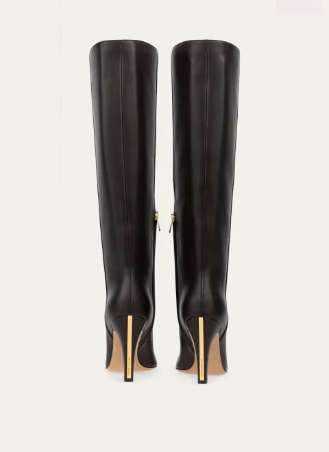 Високи кожени ботуши на ток Ferragamo — снимка 4