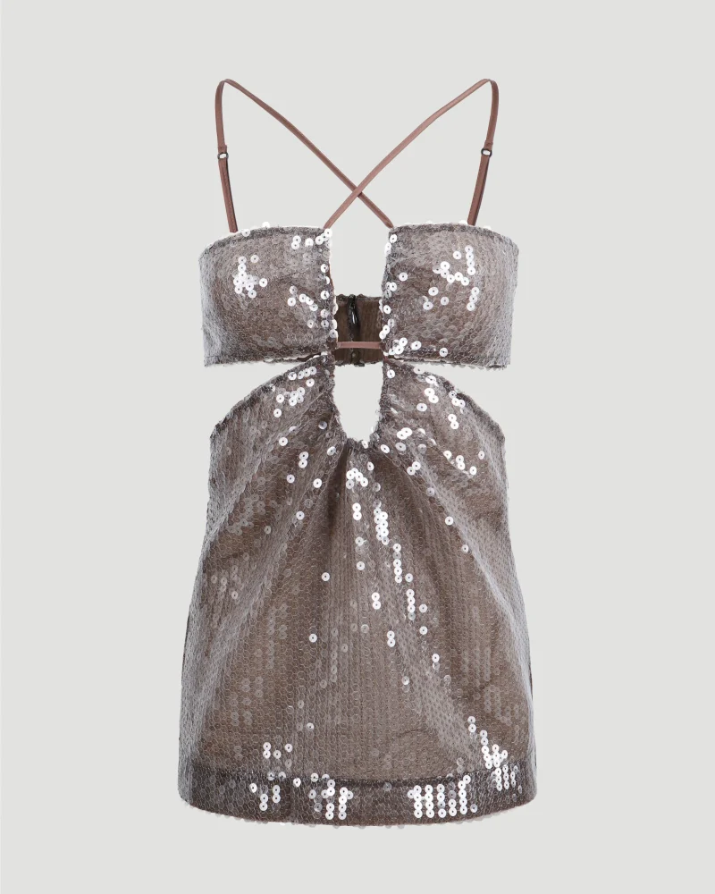 Cutout Sequined Top in Brown
