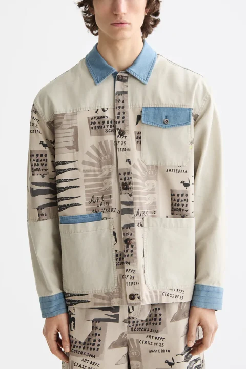 Яке Printed & Washed Worker 181700 030 art dept collage white colourblock — снимка 2