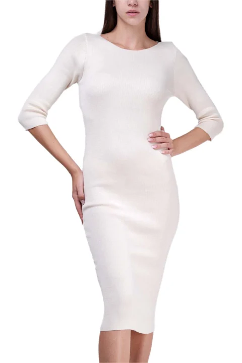Рокля "Less Is More" Midi Dress Fully Fashioned W230302 12053-ecru