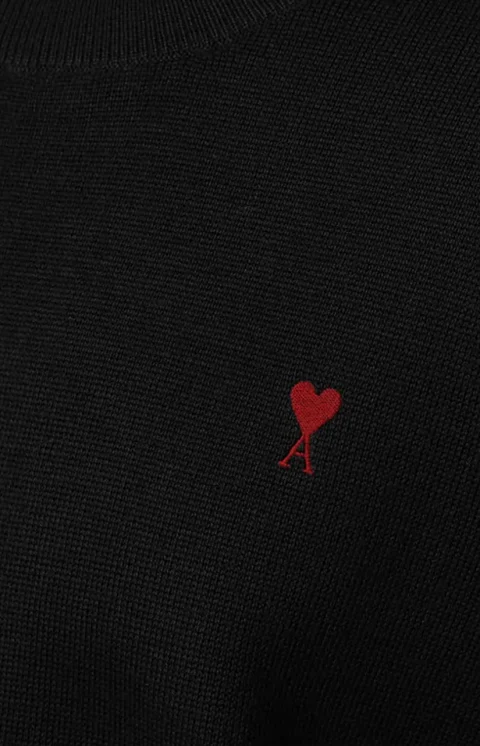 Black Crewneck Wool Sweater with Red Ami de Coeur — снимка 2