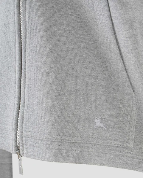 Check Trim Cotton Zip Hoodie in Grey — снимка 2