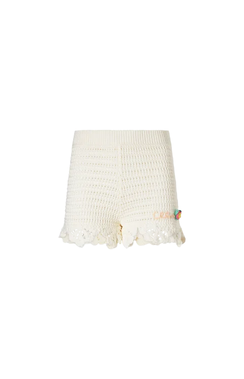 High-Waisted Logo Mini Shorts in Crochet Knit