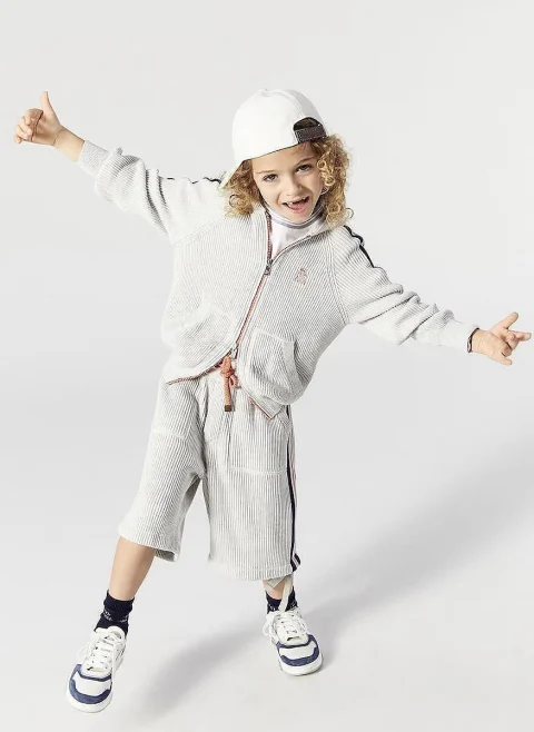 Тишърт с раиран мотив Brunello Cucinelli Kids 12 — снимка 3