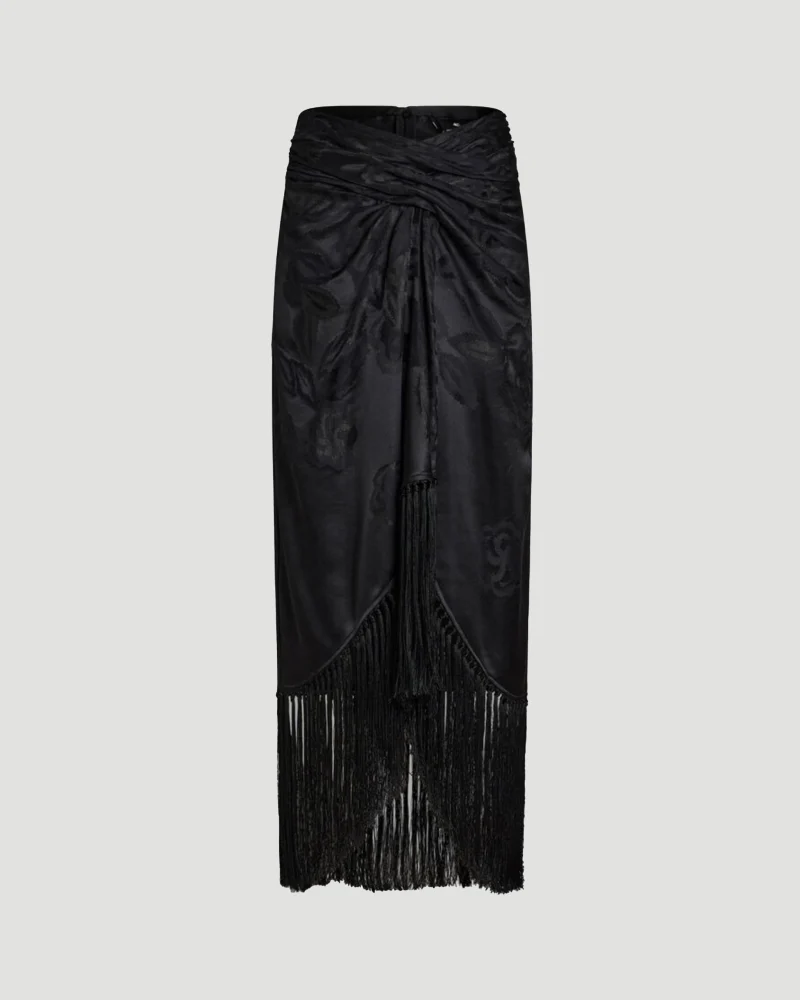 Jacquard Skirt with Fringe Details