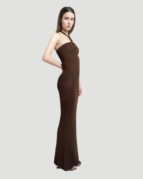 Eileen Long Fine Knit Dress in Bronze — снимка 3