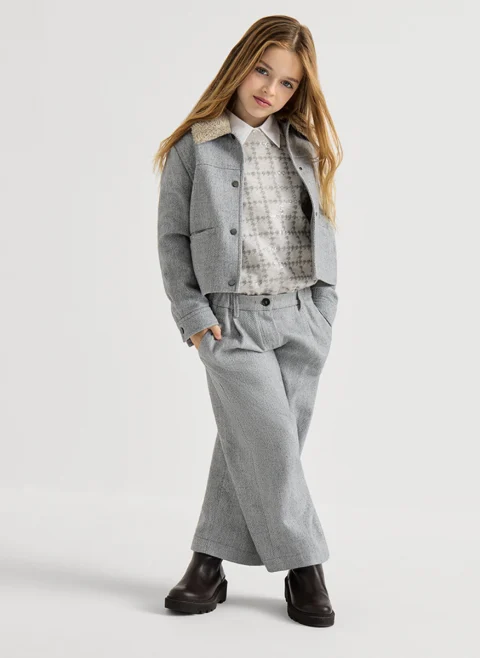 Яке с пухкава яка 'Chevron' Brunello Cucinelli Kids 12 — снимка 5