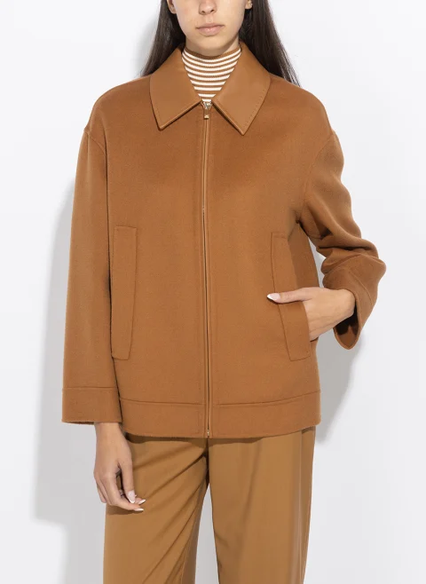 Късо палто от фина вълна с кожен мотив Max Mara Studio Mstsfere — снимка 2