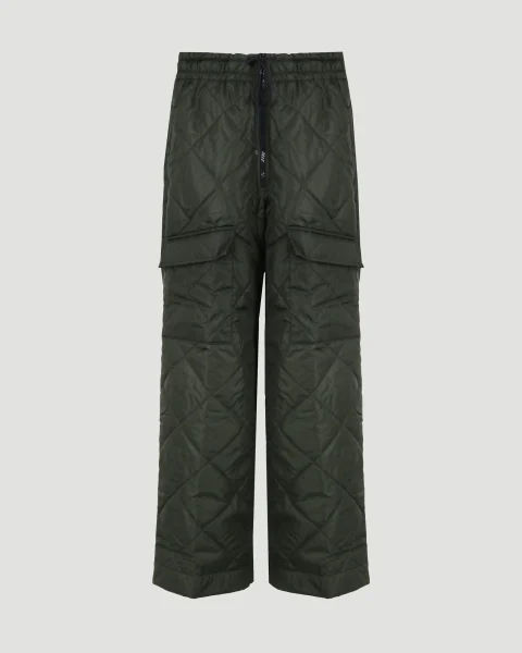 Quilted Cargo Trousers in Bottle Green