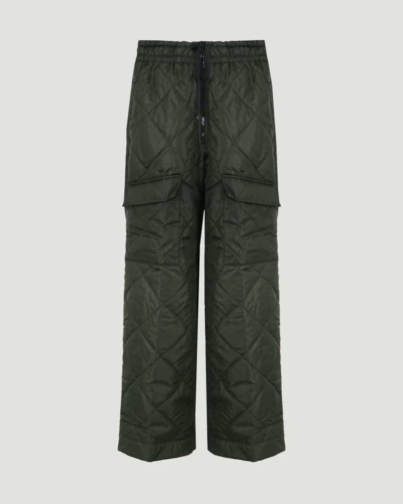 Quilted Cargo Trousers in Bottle Green