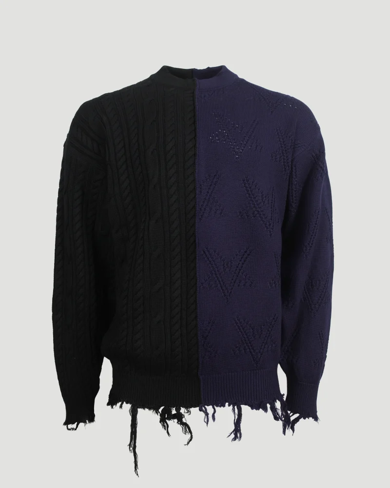 Distressed Sweater in Black and Navy