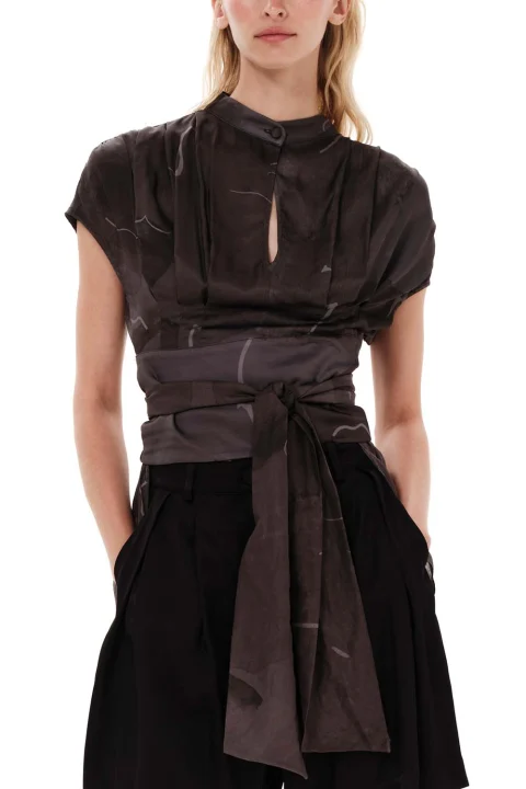 Top "Abstract Silkiness" Wrap Top S24356 13383-charcoalgreyprinted
