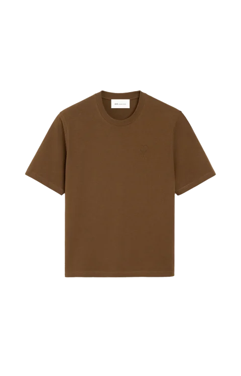 Brown Cotton T-Shirt with Embossed Ami de Coeur