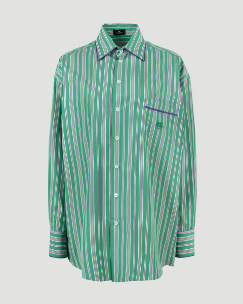 Striped Cotton Poplin Shirt in Green