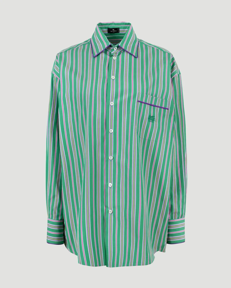 Striped Cotton Poplin Shirt in Green