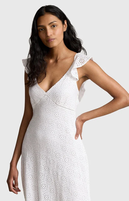 Ленена макси рокля с английска бродерия — снимка 3