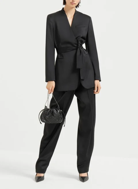 Сатенирано сако с колан Brunello Cucinelli — снимка 5