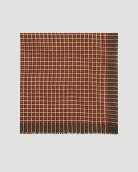 Large Square Scarf in Madras Wool Twill