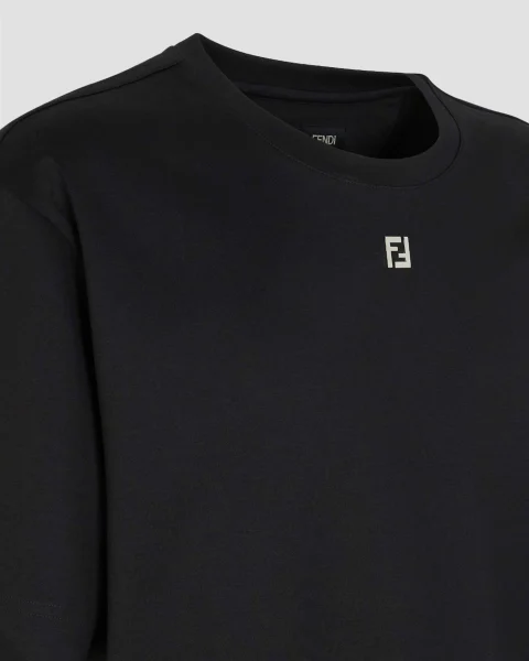 T-Shirt with Metal FF Appliqué in Black — снимка 3