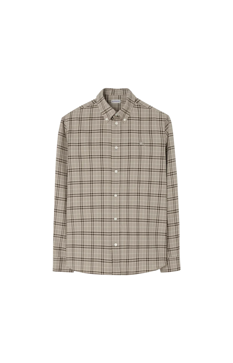 Relaxed Fit Check Cotton Shirt in Dove Grey