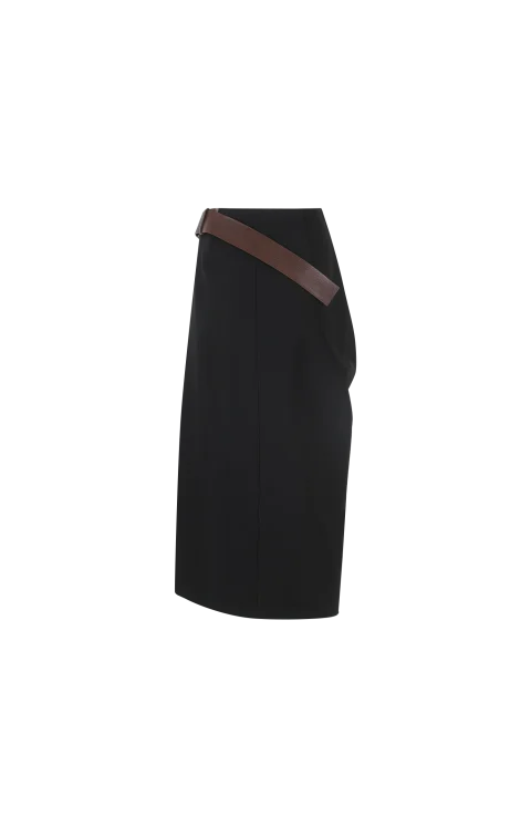 Wool Grain De Poudre Skirt in Black — снимка 2