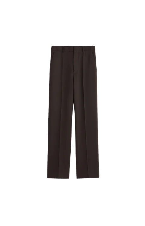 Wool Wide-Leg Trousers In Brown