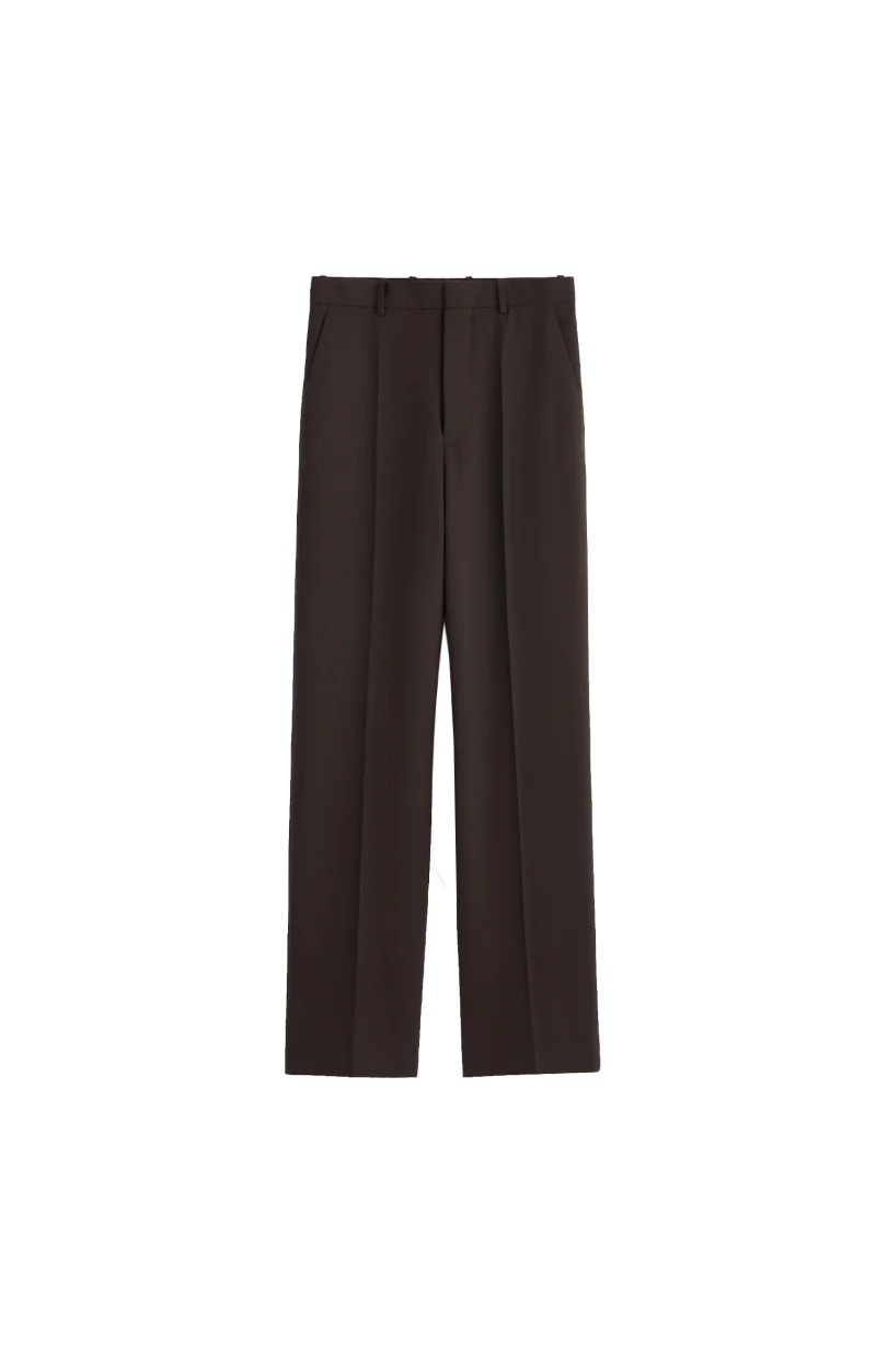 Wool Wide-Leg Trousers In Brown