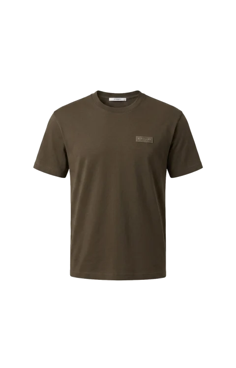 T-Shirt in Brown Cotton with Givenchy Paris Gros Grain