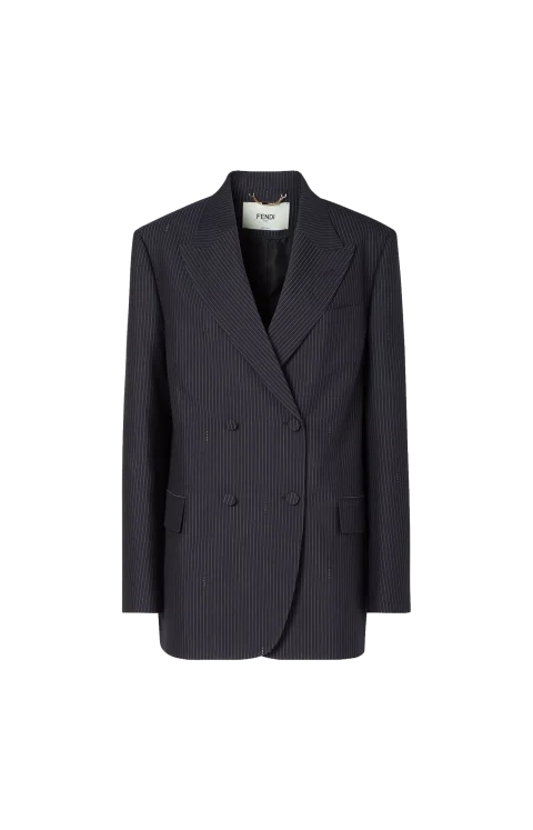 Navy Blue Pinstriped Wool Blazer