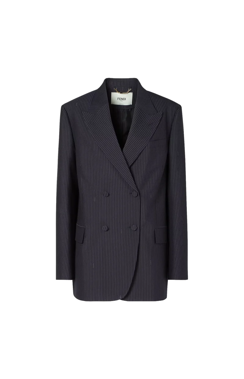 Navy Blue Pinstriped Wool Blazer