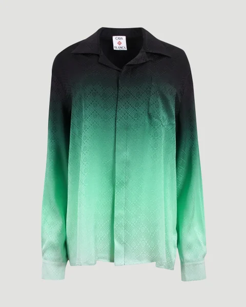 Gradient Ping Pong Jacquard Long-Sleeve Silk Shirt