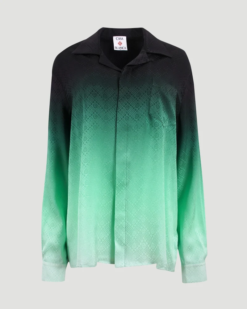Gradient Ping Pong Jacquard Long-Sleeve Silk Shirt