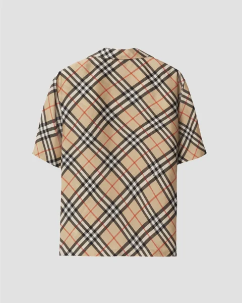 Oversized Check Silk Shirt in Sand — снимка 2
