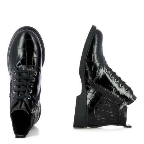 Дамски Равни Боти CARLO FABIANI – 030-589-3968 BLACK CROCO PATENT — снимка 5