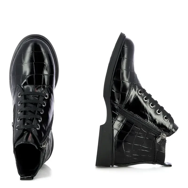 Дамски Равни Боти CARLO FABIANI – 030-589-3968 BLACK CROCO PATENT — снимка 5