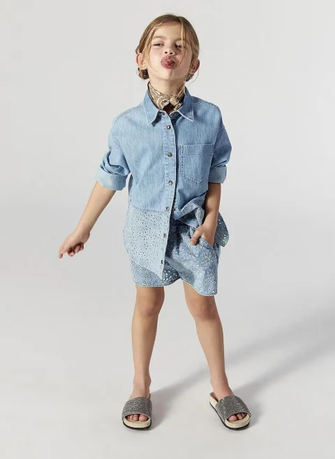 Къс панталон от деним Brunello Cucinelli Kids 12 — снимка 3