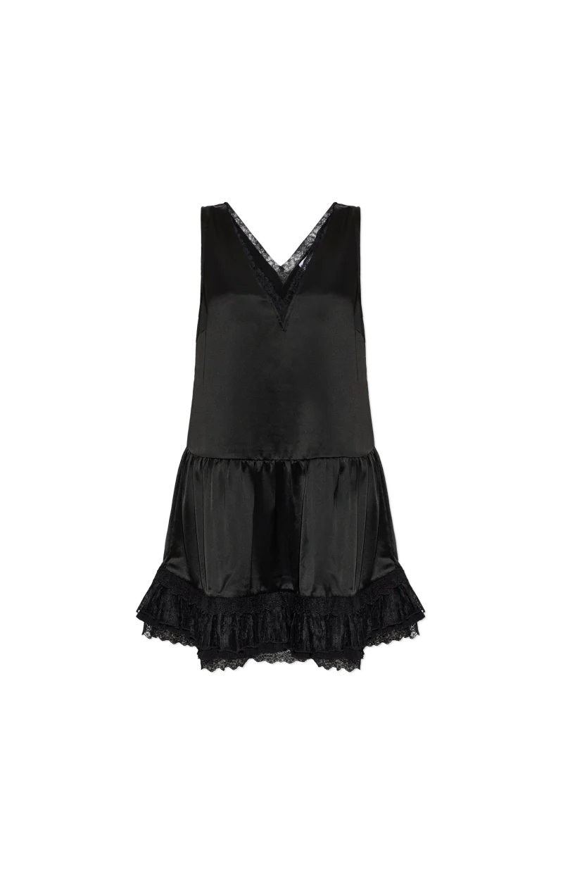 Lace Satin Dress in Black
