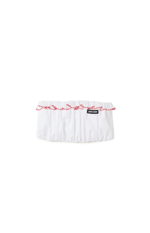 Embroidered Poplin Bandeau Top in White/Red/Burgundy