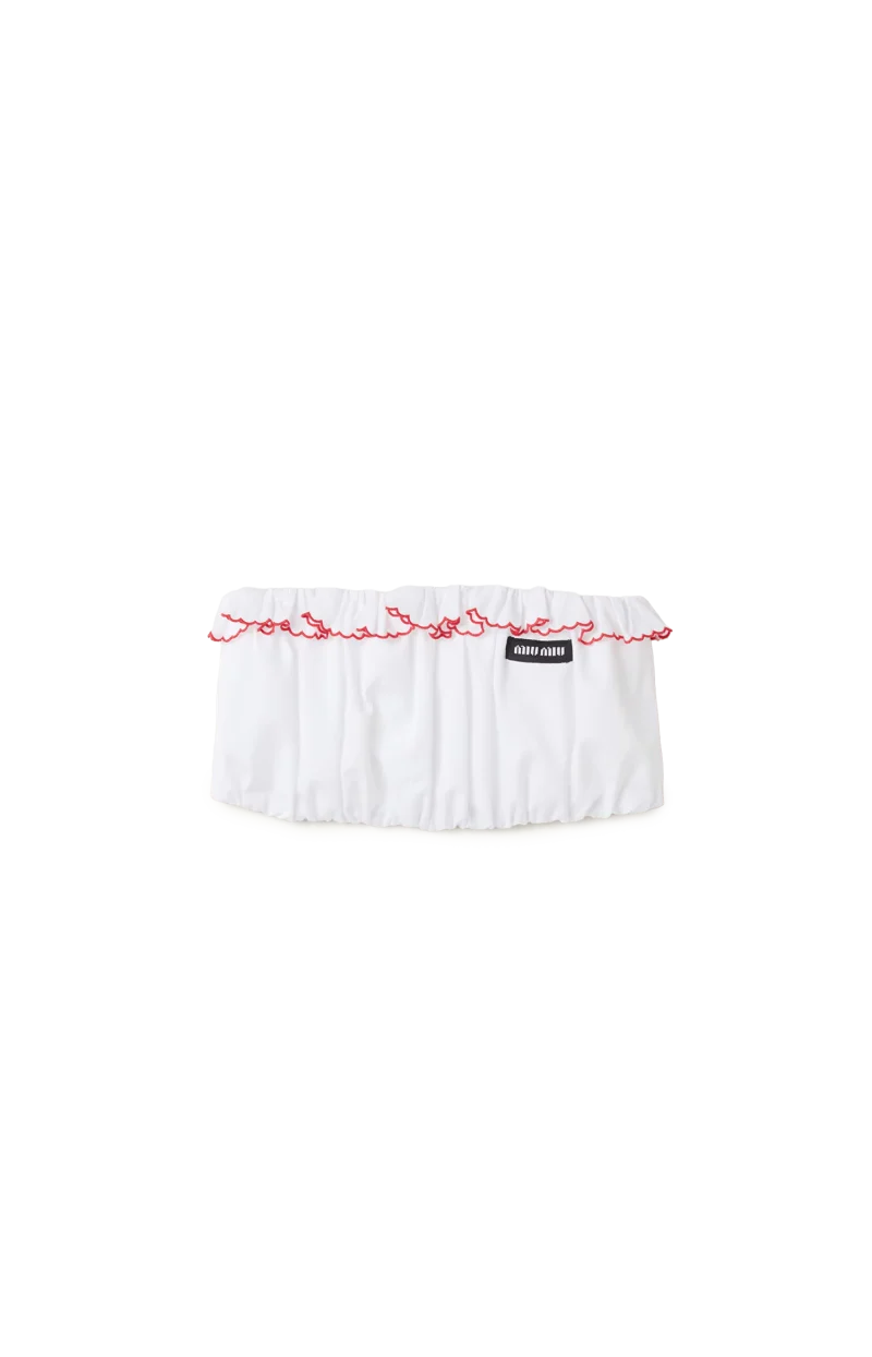 Embroidered Poplin Bandeau Top in White/Red/Burgundy