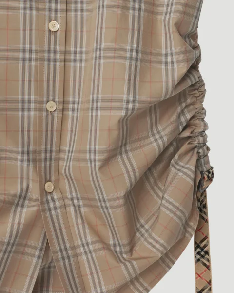 Slim Fit Check Cotton Shirt in Nut — снимка 3