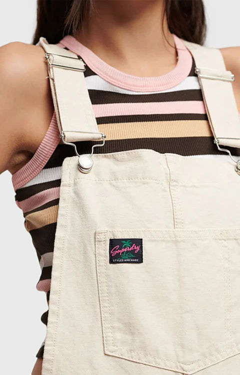 Къс гащеризон VINTAGE CANVAS в цвят екрю — снимка 3