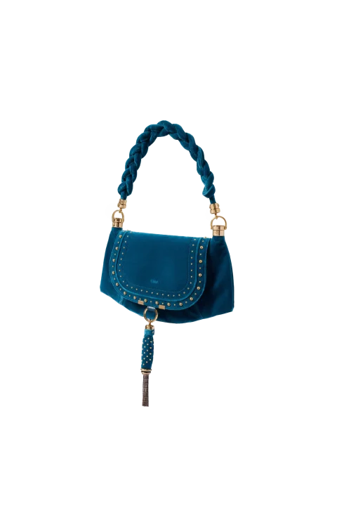Studded Velvet Small Marcie Foulard Hobo Bag in Moon Blue — снимка 3