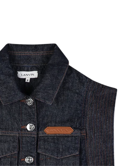 Рокля от деним с бродерия Lanvin Kids — снимка 4