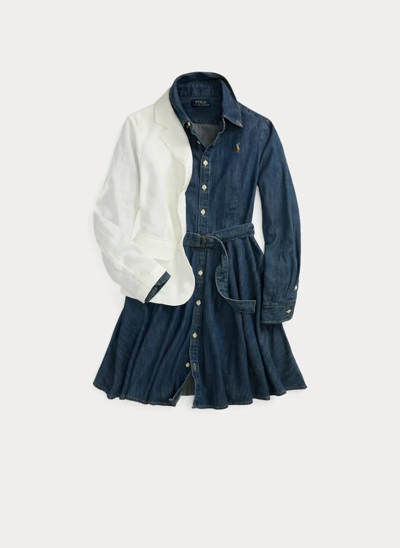 Рокля-риза от деним Ralph Lauren Kids 7-14 — снимка 8