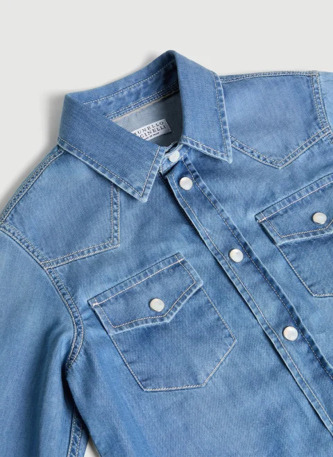 Риза от деним Brunello Cucinelli Kids 6 — снимка 3